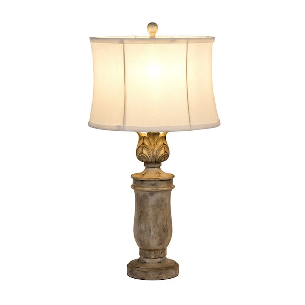 29 Table Lamp, Distressed Grey Risen Base And White Shade